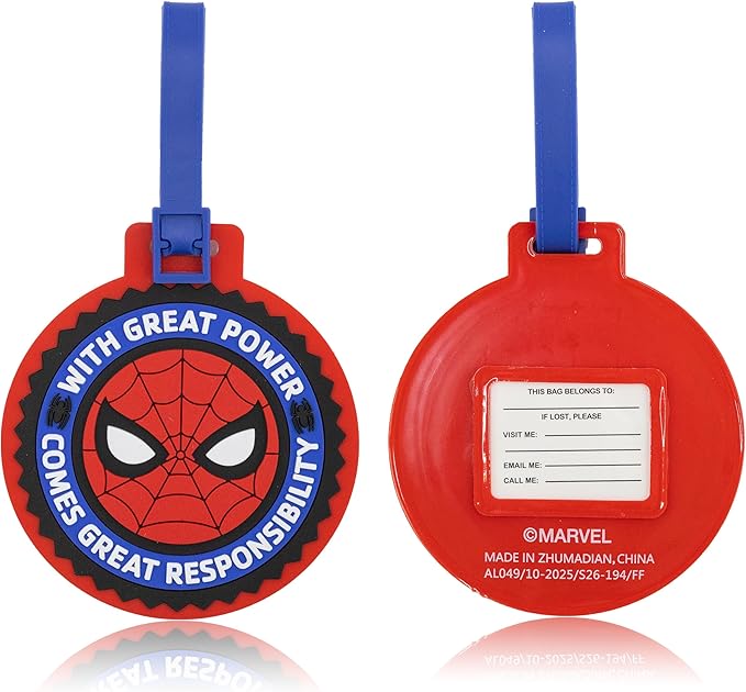 Marvel Spiderman Luggage Tag 2 Piece Set | 4.25" Spiderman Kids Luggage Tags for Suitcases | Travel Essentials Cruise Ship Ac