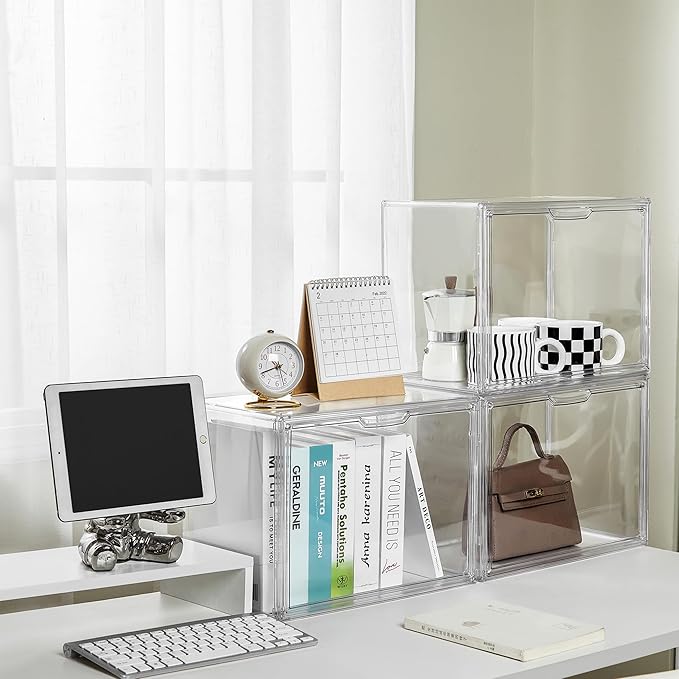 LXLXXL Cube Storage Organizer Acrylic Book Case Display Case Box Stackable Book Storage Containers With Magnetic Door Clear P
