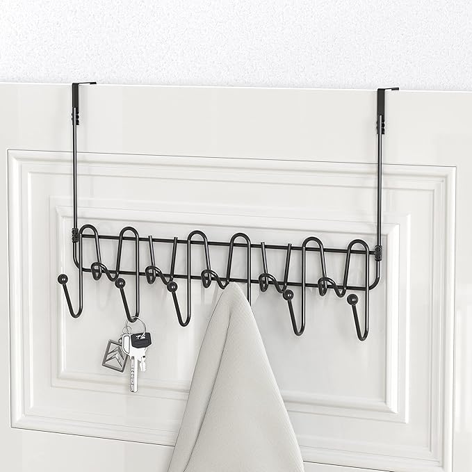Deco Brothers Over The Door Hook Organizer with 11 Hooks, Black