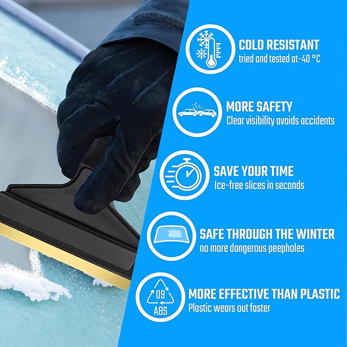 Car Brass Ice Scraper Long Handle Ice Scraper Brass Blade 14,5 inch Ice Scraper for Car Snow Scraper Ice Scrapers for Car Windshield Original Murska from Europe (L&P A055 Black Gray)