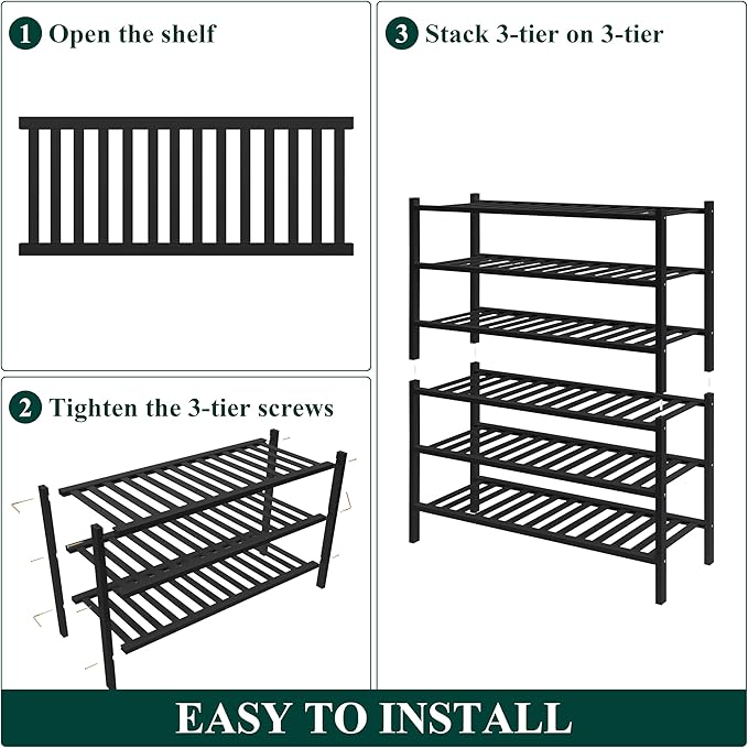 Smiry Bamboo Shoe Rack for Closet, 6 Tier Wooden Stackable Shoe Organizer, Free Standing Shoes Storage Shelf for Entryway, Fr