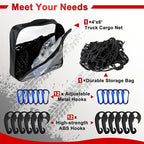 4’x6’ Truck Cargo Net Expands to 8' x 12' with 4"x4" Mesh Grid Super Duty Bungee Heavy Duty Bed Netting for Truck Bed Stretches with 12 Adjustable Metal Carabiners by Cenipar