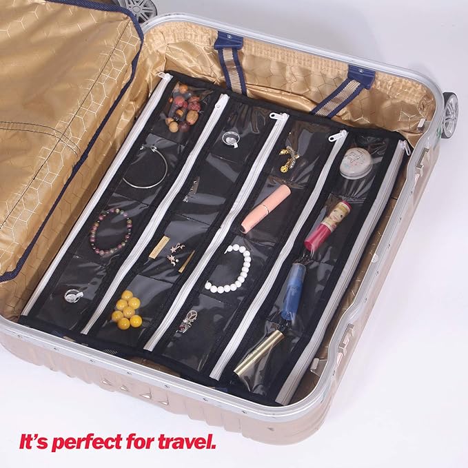 DIOMMELL Hanging Jewelry Organizer 47 Pockets with Zipper for Earrings Necklace Bracelet Ring Accessory Display Storage Bag T