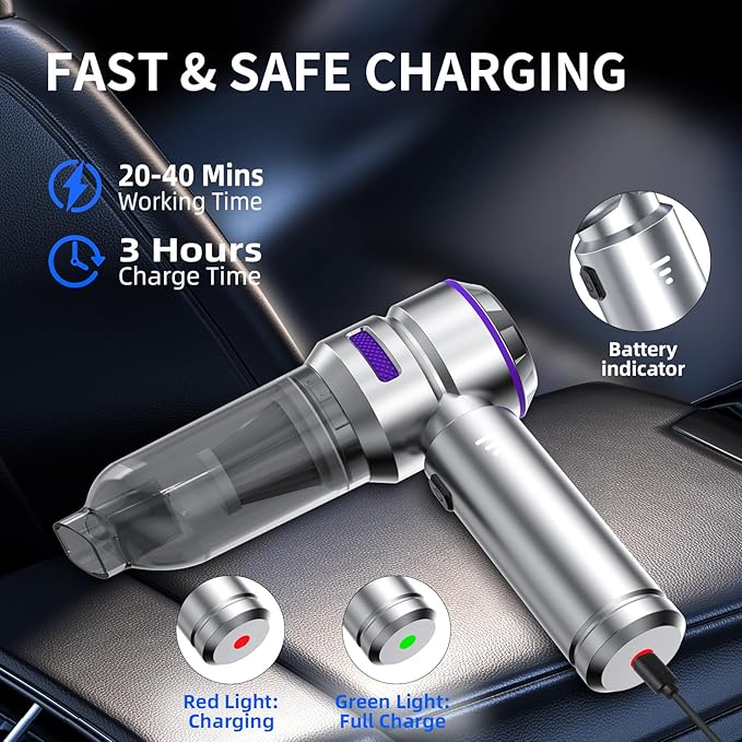 Car Vacuum Cleaner High Power - 22000PA Portable Car Vacuums 4 in 1 Compressed Air Duster & Blower Hand Held Vacuum Cordless 