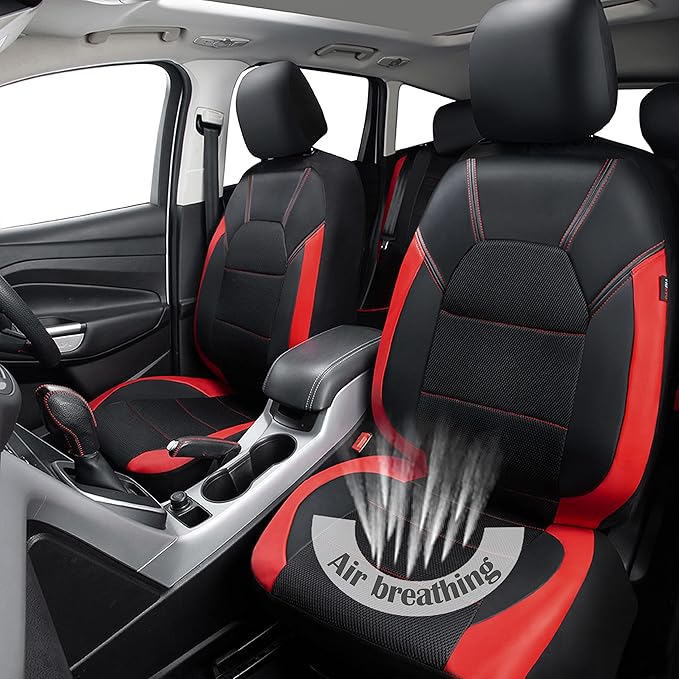 CAR PASS Leather Car Seat Covers Front Seats Only, with Air Mesh Front Seat Covers Breathable, Cool Automotive Seat Covers 2 