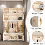 Portable Wardrobe Closet, Folding Bedroom Armoire, Plastic Closet Organizer with Hanging Rod, Clothing Storage Bins with Magn