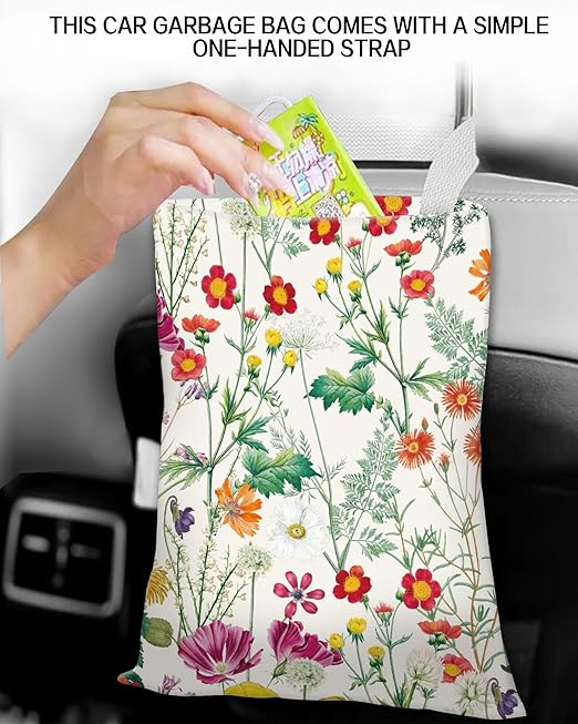 Car Trash Can, Durable Hanging Car Trash Garbage Bag, Cute Automotive Garbage Cans Organizer, Cute Colorful Wildflower