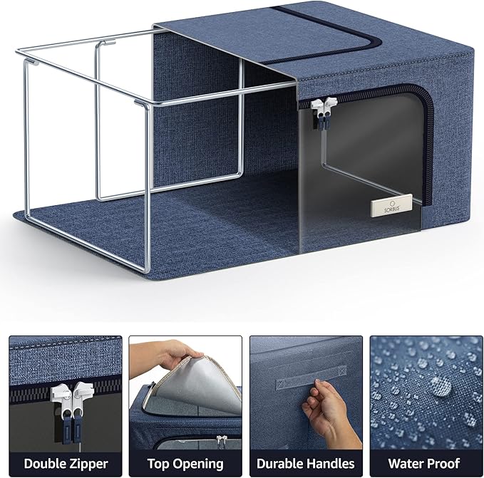Sorbus Storage Bins with Metal Frame - Stackable & Foldable Clothes Organizer Bags - Oxford Fabric Storage Containers with La