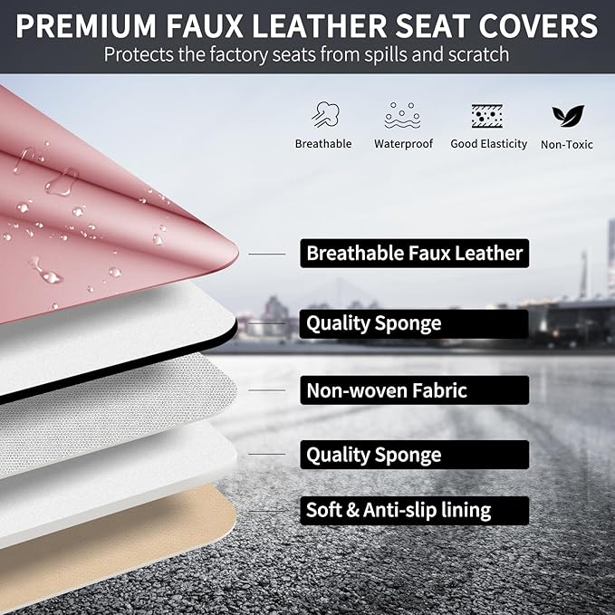 Pink Car Seat Covers Fit for Corolla Cross RAV4 Kona HR-V CRV UX,Waterproof and Breathable Automotive Seat Covers Full Set, F