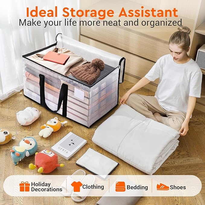 BlissTotes Clear Moving Bags Heavy Duty, 93L Extra Large Storage Bags with Zipper & Reinforced Handles, Waterproof PP Moving 