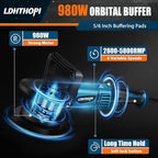 LDHTHOPI Dual Action Polisher, 980W 5/6 Inch, 2026 Upgraded 9MM Random Orbital Buffer Polisher for Car Detailing, 2800-5800RMP, 6 Variable Speed Buffer Polisher with 8 Detachable Pads