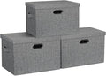 Graciadeco Large 17" 36 Quart Collapsible Stackable Storage Bins with Lids, 3 Packs Black and White Mix Linen Fabric Closet B