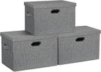 Graciadeco Large 17" 36 Quart Collapsible Stackable Storage Bins with Lids, 3 Packs Black and White Mix Linen Fabric Closet B