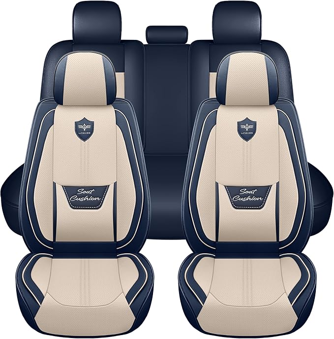 LINGVIDO Car Seat Covers Full Set (5 Seats) - Premium Perforated Nappa Leather, Waterproof Shield, Omni-Adapt Fit SUVs Sedans