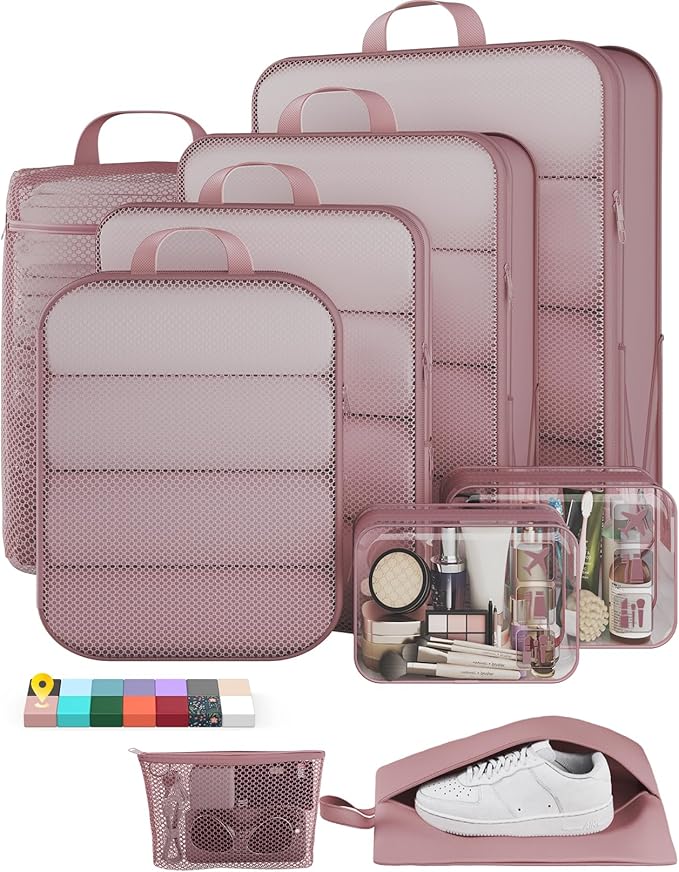 Veken 9/11 Set Compression Packing Cubes for Travel Essentials,Compressible Expandable Large Luggage Organizer Bags for Cloth