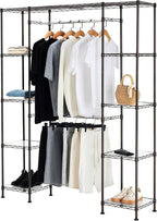 Amazon Basics Expandable Metal Hanging Closet Organizer and Storage Rack Wardrobe with Shelves, 57-80''L x 14''W x 72''H, Bro
