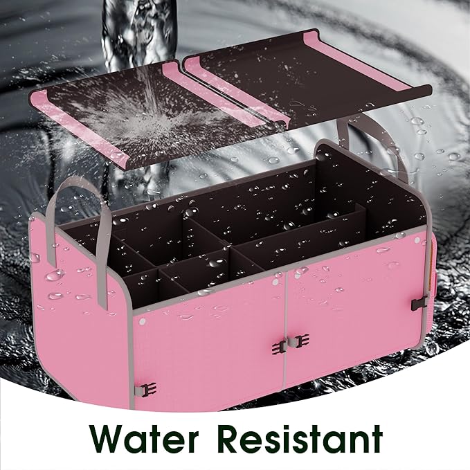 Car Trunk Organizer for SUV, 70L Heavy Duty Waterproof Trunk Organizer, Foldable Vehicle Organizer with Anti-Slip Base, 24x13.