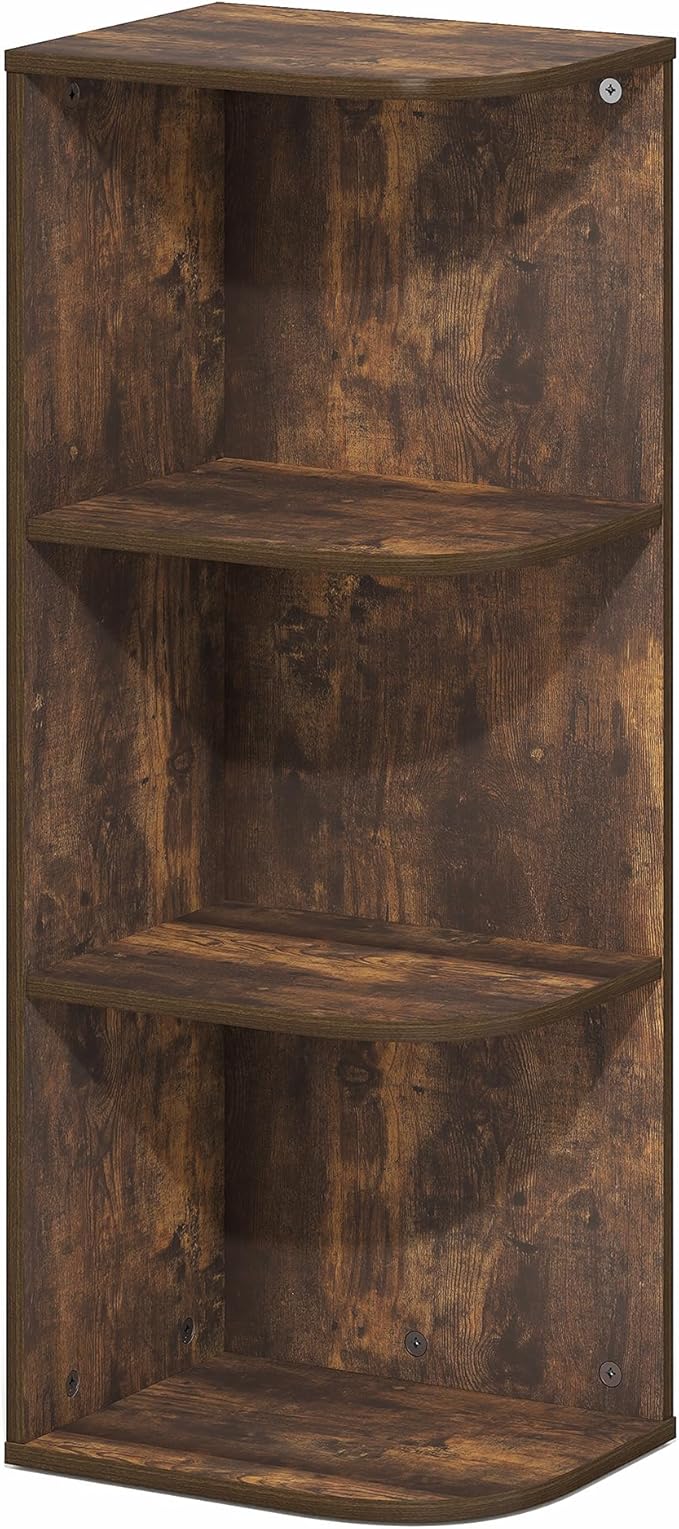 Furinno PASIR Book Shelf, 3-Tier Corner Bookshelf with Open Shelf, Standing Bookcase, 9.3 x 12 x 31.5, for Organization and S