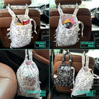 FLOCK THREE Leak-Proof Waterproof Car Trash Bag Foldable Multipurpose Trash bin Container Storage Cute Grocery Organizer Bag for Automotive Front or Back Seat in Cars SUVs and Trucks (White cats)