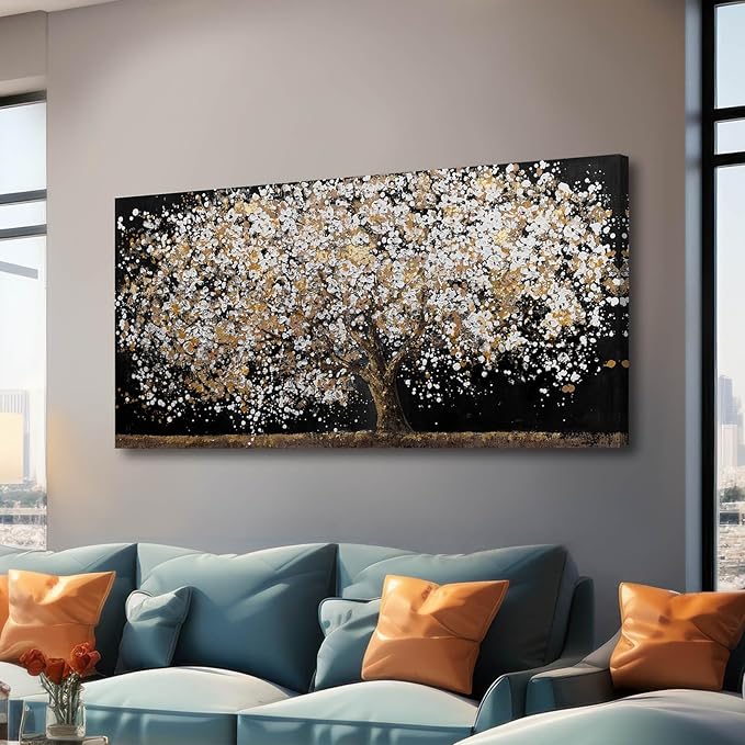 Gold Wall Decor Black Art Tree Wall Art for Living Room Canvas Painting Canvas Pistures Framed Modern Artwork for Home Kitche