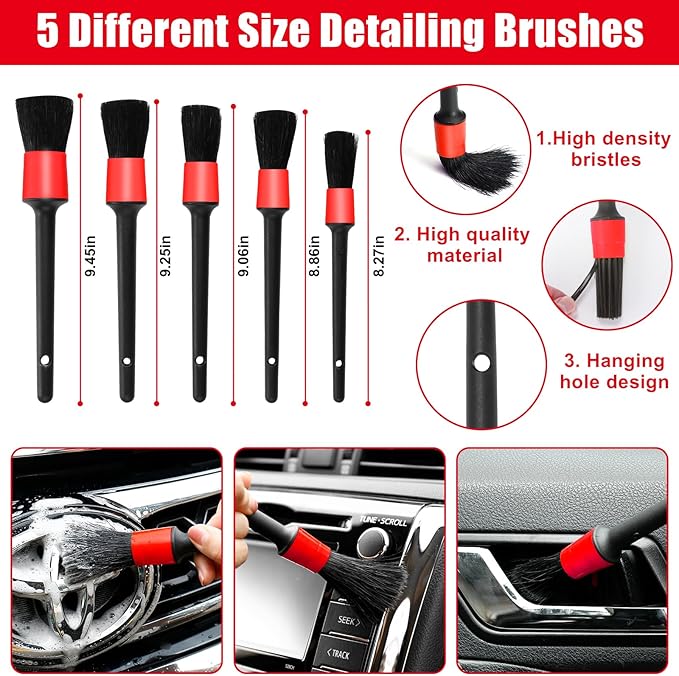 Viewsun 17PCS Car Cleaning Kit, Red Car Interior Detailing Kit with High Power Handheld Vacuum, Detailing Brush Set, Windshie