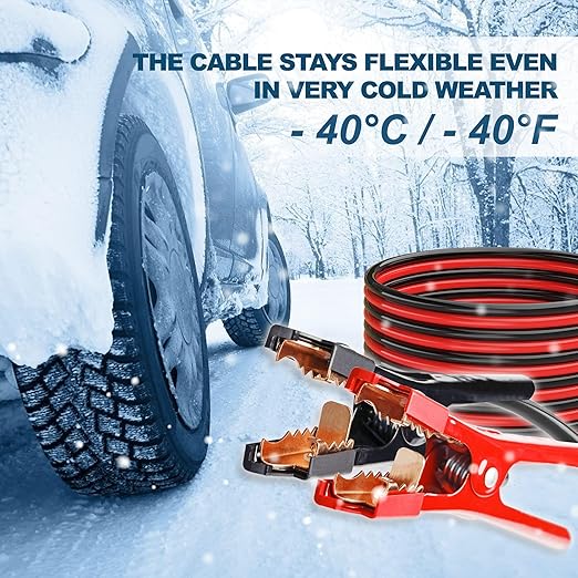 Heavy Duty Jumper Cables,All Copper 6 Gauge 20 Feet Booster Battery Cable,Automotive Wires with Alligator Clips,Carrying Bag,Safety Gloves and Iron Brush for Cars Truck