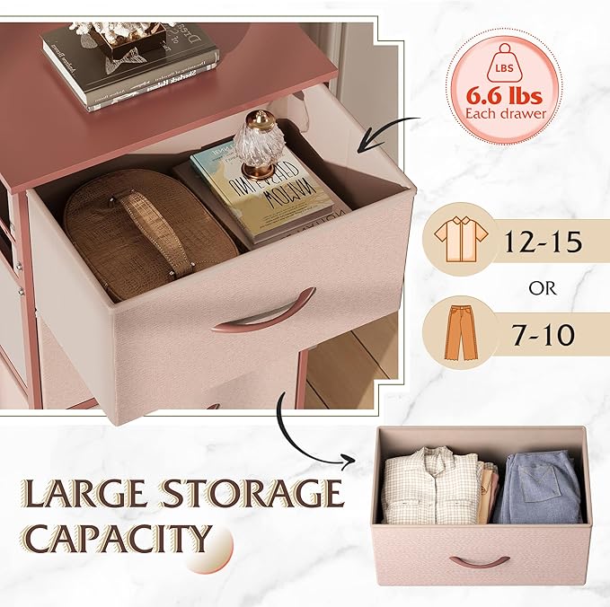 WLIVE 4 Drawers Dresser for Bedroom, Pink Rose Gold Fabric Clothes Storage Organizer Unit, Dresser for Hallway, Entryway, Clo