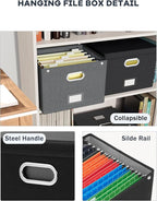 Oterri File Organizer Box with Lid,Large Hanging Filing Box with Mesh Pocket, Document c for Letter Files, Portable Storage C