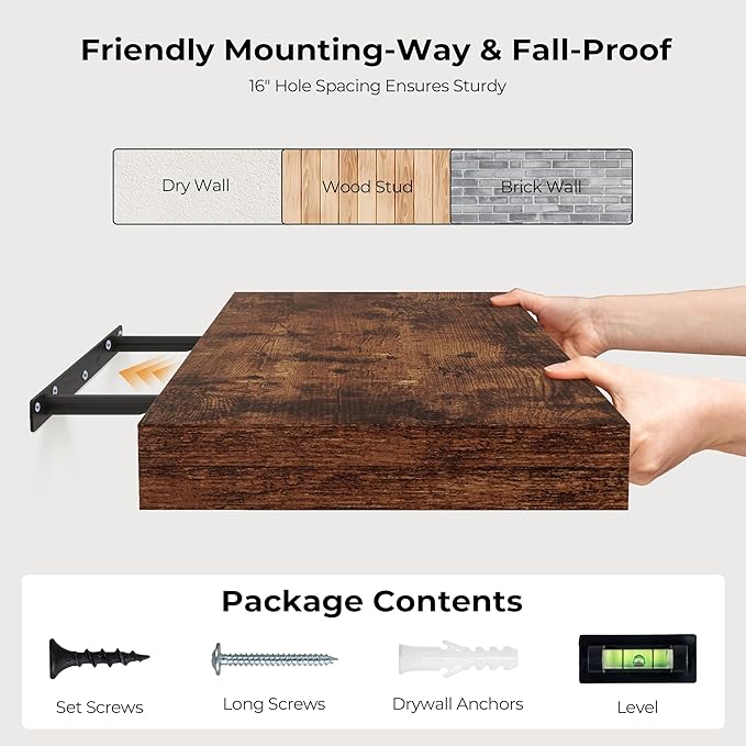 Fun Memories 72 Inch Floating Shelves for Wall, Fireplace Mantel Shelf with Invisible Heavy Duty Bracket, 8 Inch Deep Storage