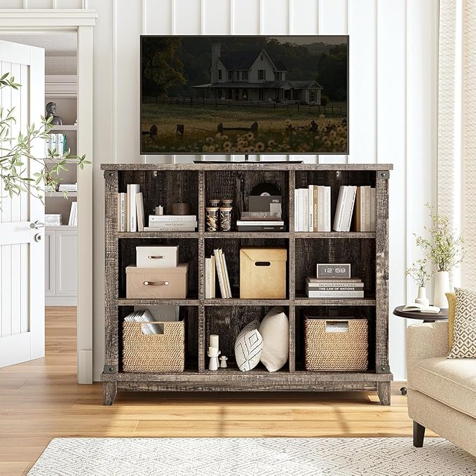 EnHomee 9 Cube Storage Organizer and Shelves, Cubby Storage Organizer, Bookshelves with Storage for Home and Bedroom, Black O