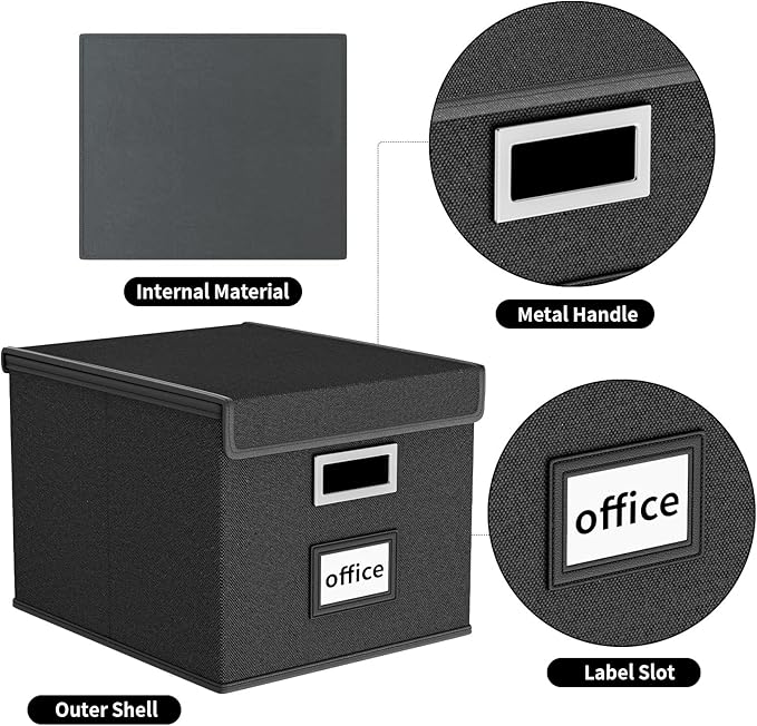 Huolewa New Portable File Organizer Boxes Set of 4, Collapsible Linen Hanging Filing Storage Boxes with Plastic Slide, Decora
