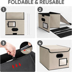 BALEINE File Organizer Box with Lid, Collapsible File Folder Organizer with Plastic Slide, Hanging File Folder Box for Office
