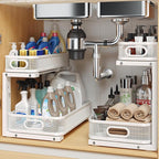 2 Pack Under Sink Organizer With Smooth Cylindrical Rail,2-Tier Pull Out Multi-Purpose Cabinet Storage for Bathroom&Kitchen,H