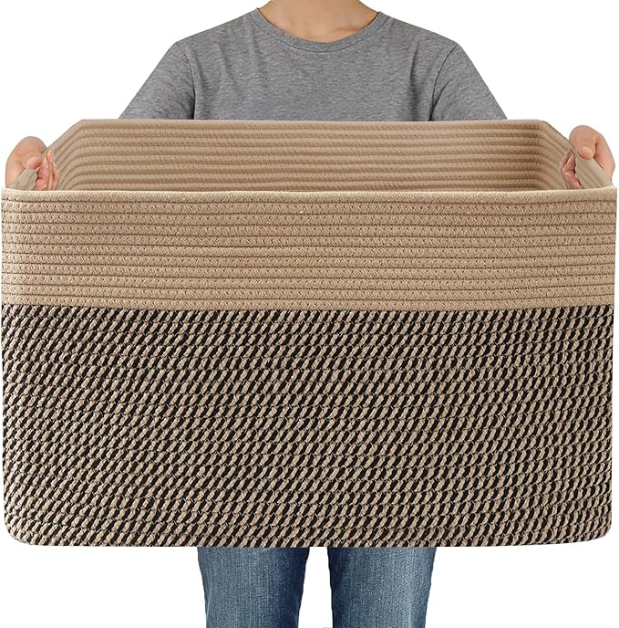 JMvicyroam Woven Blanket Basket,96L Large Storage Bin for Blankets Toys Clothes,Decorative Rope Basket for Living Room Bedroo