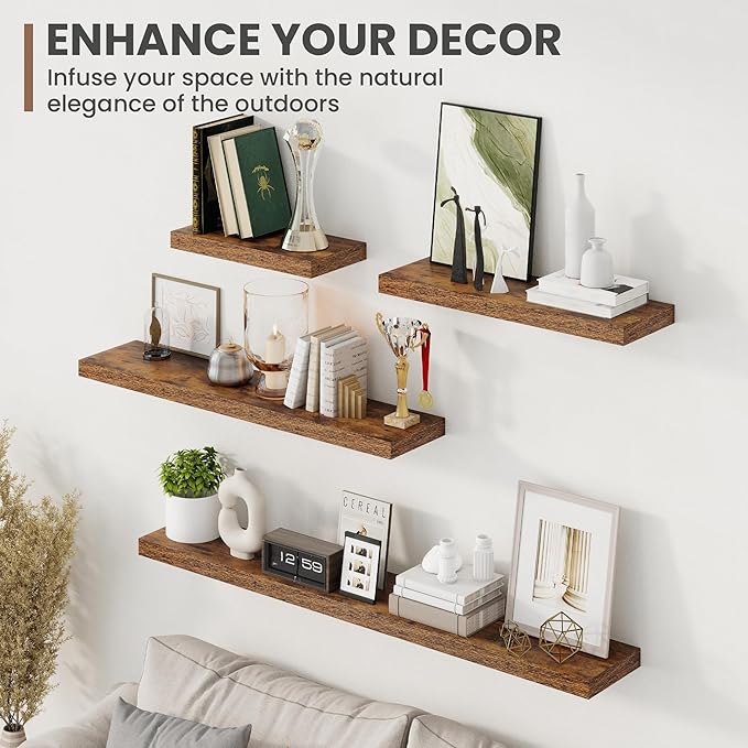 55 Inch Floating Shelves, 8 Inch Deep Floating Shelves for Wall, Hanging Shelf with Invisible Brackets, Deep Shelves for Bath