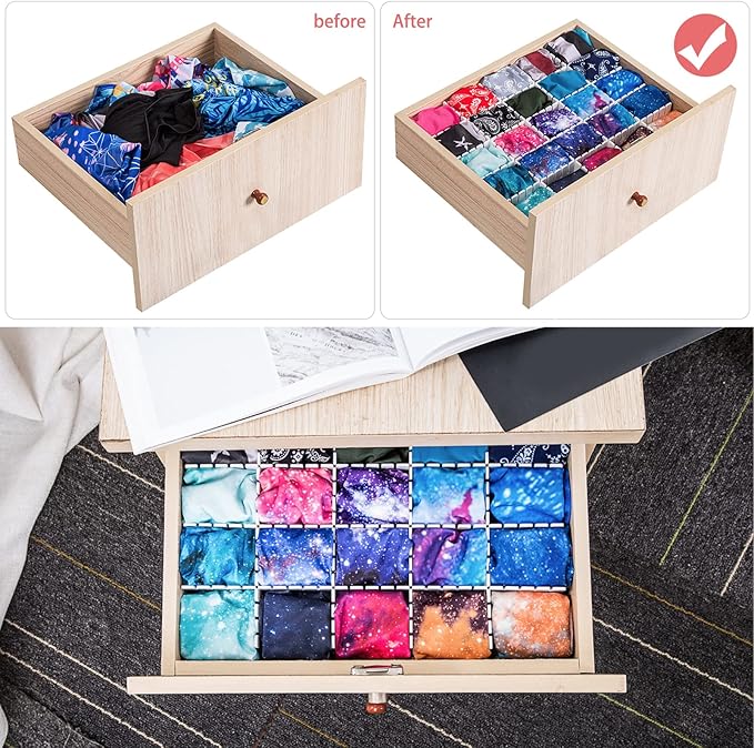 45 Pack Drawer Dividers, Plastic Adjustable Drawer Storage Organizer for Tidying Clutter Socks, Underwear, Makeup, Kitchen, D
