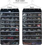 BB Brotrade Hanging Jewelry Organizer,Accessories Organizer,56 Zipper Pocket Organizer for Holding Jewelries (Black-Zipper)