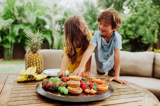 PICNIC TIME Lazy Susan Serving Tray, Wooden Turntable Round Charcuterie Board, Cheese Serving Platter, Rotating Lazy Susan Tu