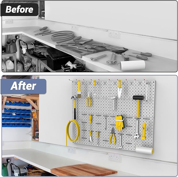 WALMANN 4-Pack 12"x16" Metal Pegboard Panels for Garage, Tool Organizer Pegboard for Pegboard Hooks - Compatible with 1/8" & 