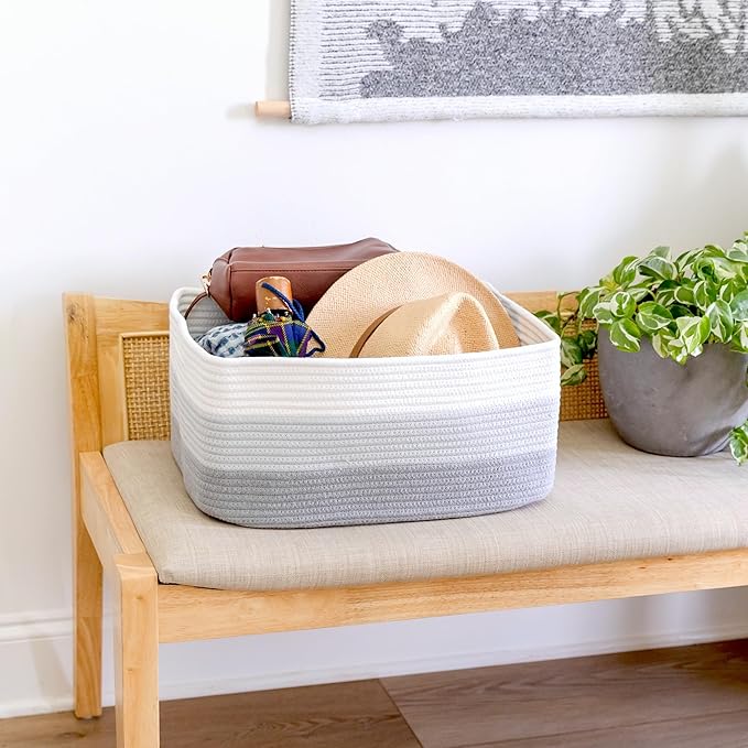 NaturalCozy Storage Baskets 16.8”x13”x7.6” Cotton Rope Woven Baskets for Organizing 3-Pack | Toy Storage Bins | Basket for Sh