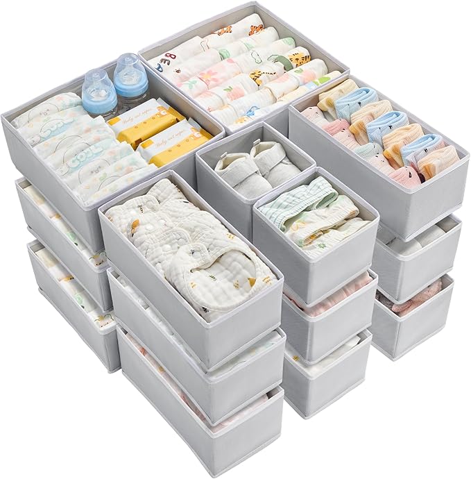 Vtopmart 18 Pack Baby Clothes Organizer, Dresser Drawer Organizer for Baby Clothing, Foldable Fabric Closet Drawer Storage Bi