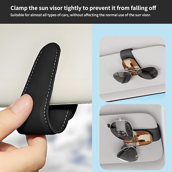 Sunglasses Holder for Car Visor, PU Leather Glasses Clip Organizer, Cute Magnetic Eyeglass Holder for Vehicle Sun Visor, Car Interior Accessory for Women & Men Retro Cow Patch Print