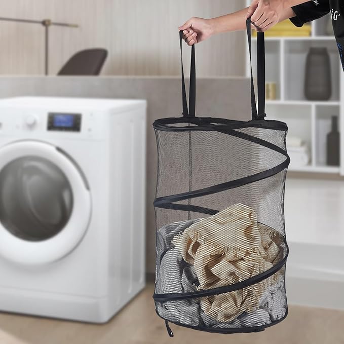 Seiritex 2Pcs Mesh Popup Laundry Hamper 115L Extra Large Collapsible Laundry Basket Foldable Clothing Storage Basket with Han