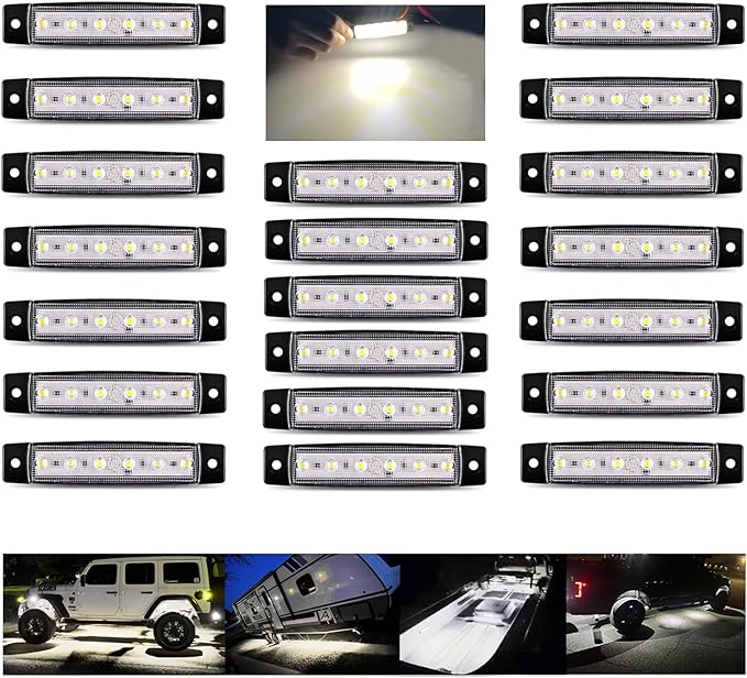 20 Pcs Rock Lights White Strip Lights Wheel Fender Well Underglow Led Lights for Cars Exterior Side Marker for Truck Golf Cart Wrangler RV RV SUV Offroad