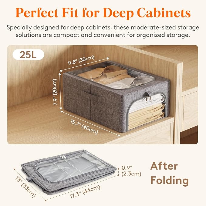 Lifewit Clothes Storage Bins with Metal Frame 3 Pack, Fabric Stackable Storage Bags with Lids, Zipper, Foldable Clost Organiz