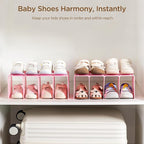 HBlife Pink Acrylic Kids Shoe Rack for Closet Organizers and Storage, Small Shoe Rack 4 Sections Toddler Baby Shoe Storage Or
