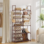 WOWLIVE 9 Tiers Large Shoe Rack Brown Shoe Rack Organizer for Closet 30-35 Pairs Stackable Heavy Duty Shoe Shelf Shoe Storage