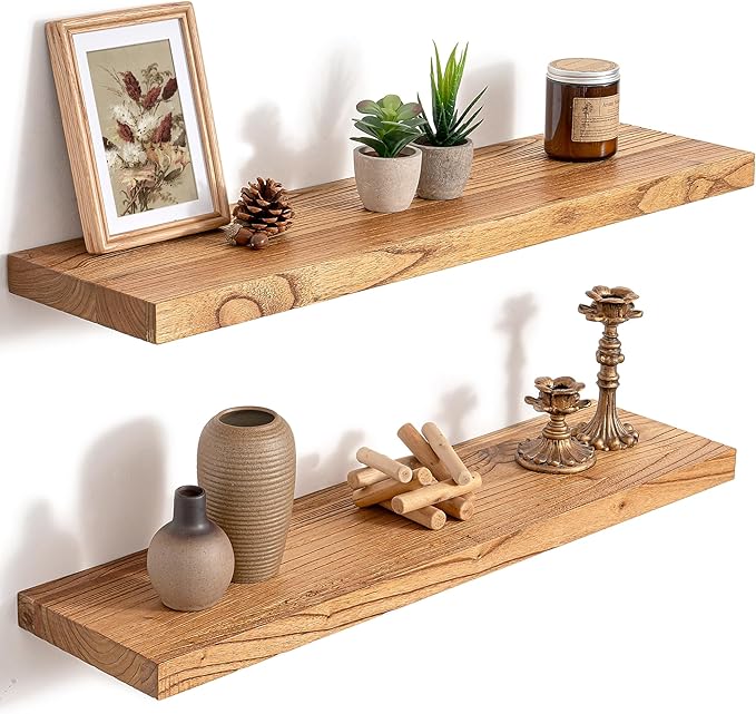 30 Inch Floating Shelves for Wall, 8"D High End Solid Hardwood Shelves for Decor Storage, Rustic Wall Shelves with Invisible 