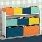 Delta Children Deluxe Multi-Bin Toy Organizer with Storage Bins - Greenguard Gold Certified, White with Navy/Green/Pastel Bin