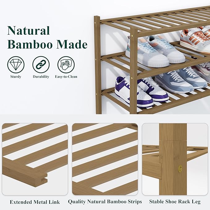 Smiry Shoe Rack, 2 Tier Thick Bamboo Shoe Organizer, Stackable Free Standing Wooden Shoe Storage Shelf for Closet, Entryway, 